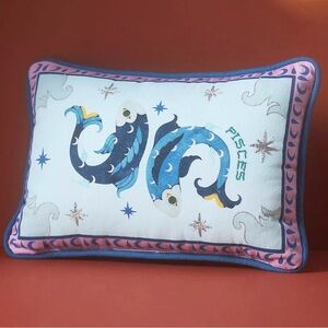 Anthropologie Lou Benesch Stargazer Cotton Embroidered Mini Zodiac Cushion